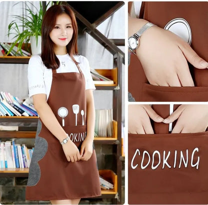 Multicolor Kitchen Apron Waterproof Hand-Wiping With Pocket Oil-Proof Apron For Woman Adjustable
