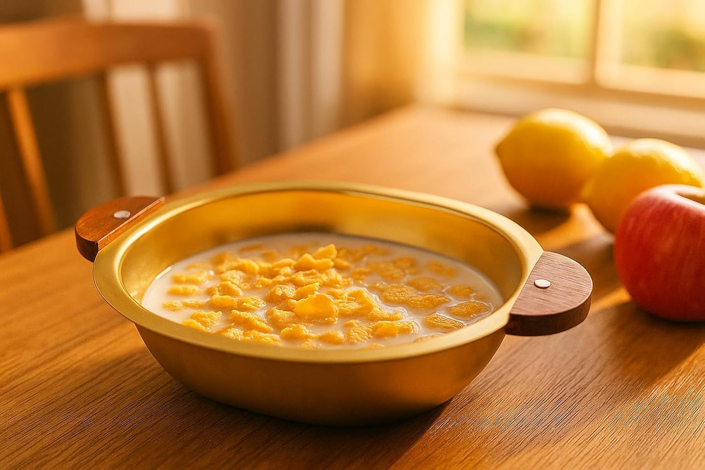 Golden Luxe Gravy Bowl – Wooden Handle Elegance