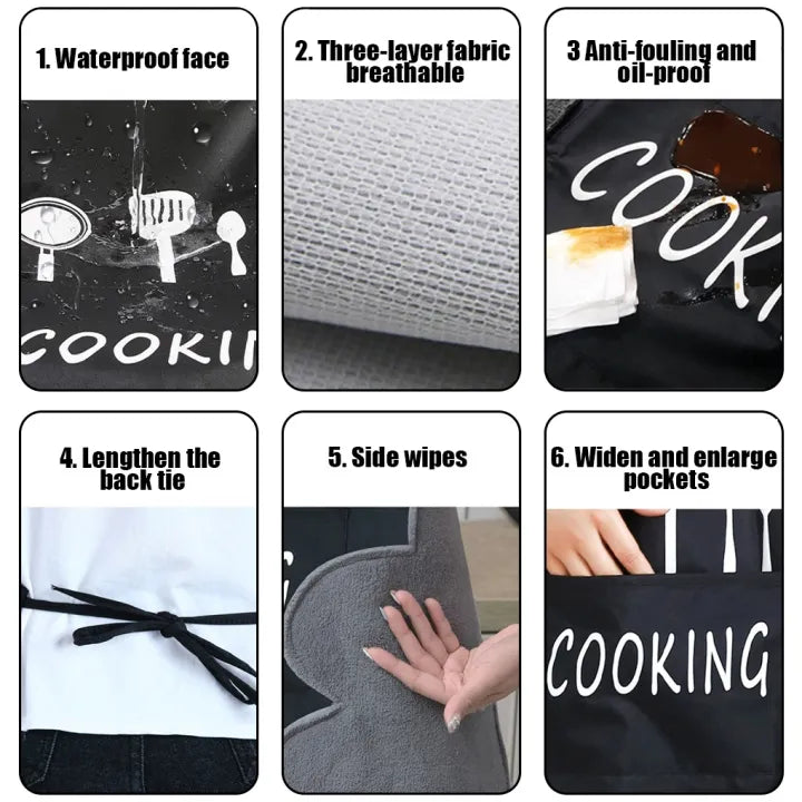 Multicolor Kitchen Apron Waterproof Hand-Wiping With Pocket Oil-Proof Apron For Woman Adjustable