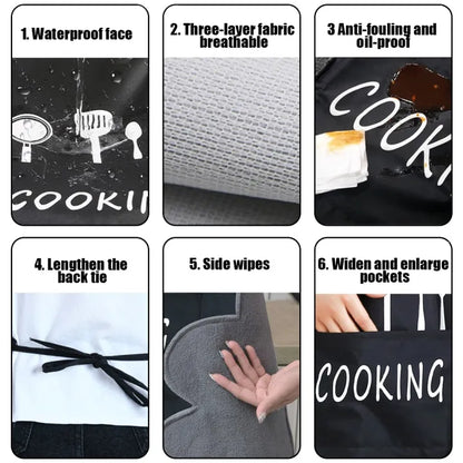 Multicolor Kitchen Apron Waterproof Hand-Wiping With Pocket Oil-Proof Apron For Woman Adjustable