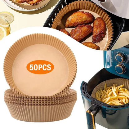 50 PC Air Fryer Disposable Paper Liner, Liner Square Round Oil-proof Paper Tray Non-Stick Baking Mat Air Fryer Accessories