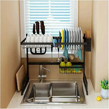 Over Sink Stretchable Storage Shelf Bowl Draining Rack Multifunctional Dish Utensil Organizer Set Adjustable Kitchen