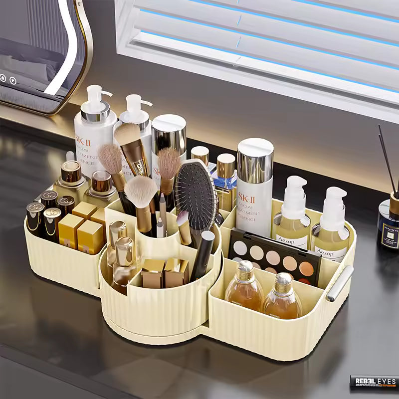 Luxury 360° Rotating Makeup Brush Holder Cosmetic Storage Box Vanity Makeup Organizer