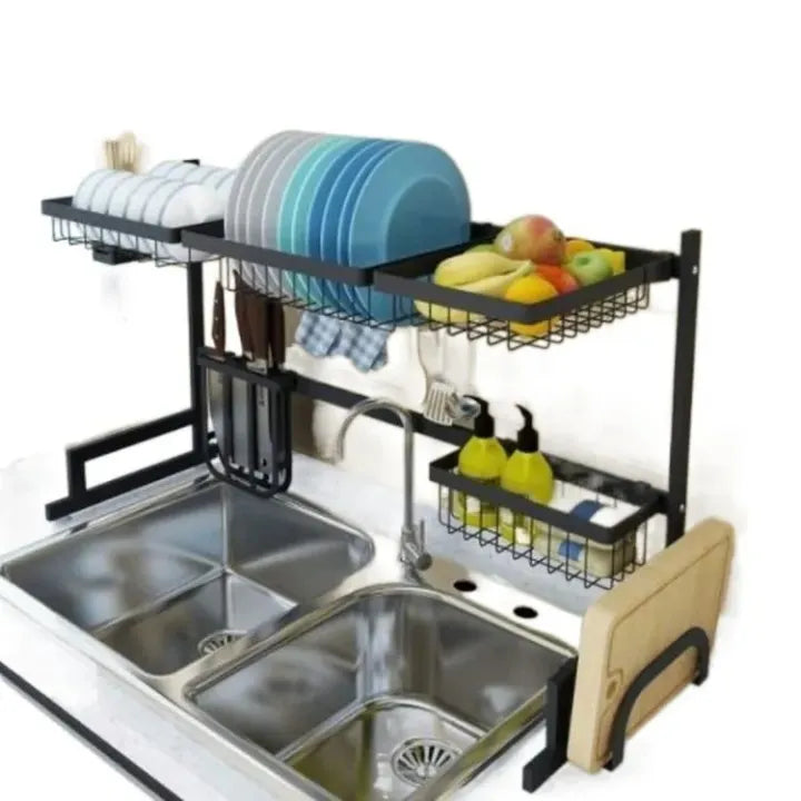 Over Sink Stretchable Storage Shelf Bowl Draining Rack Multifunctional Dish Utensil Organizer Set Adjustable Kitchen