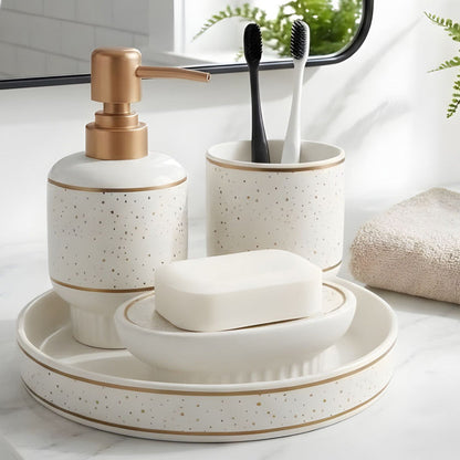 Luxury 4-Piece Ceramic Bathroom Accessories Set for Modern & Minimalist Bathrooms