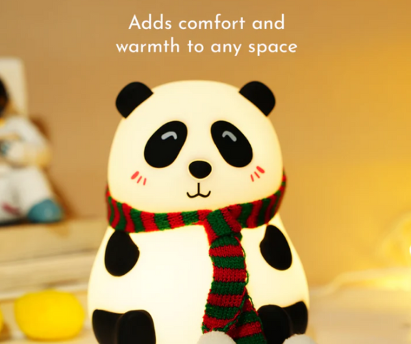 Cute Panda Night Light with Scarf – Soft Silicone LED Bedside Lamp for Kids & Home Decor