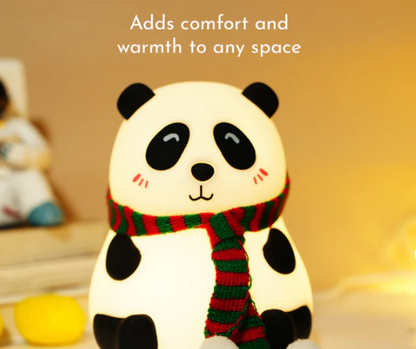 Cute Panda Night Light with Scarf – Soft Silicone LED Bedside Lamp for Kids & Home Decor