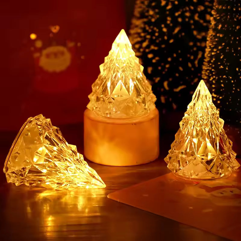 Luxury Crystal LED Christmas Tree Lamp – Elegant Diamond Cut Night Light
