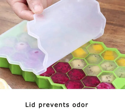 1 Ice Tray Easy Push Pop Out Square Silicon Ice Cubes Tray Honeycomb Shape Silicone Ice Cube Molds with Lid Flexible Tray for Refrigerator And Freezer