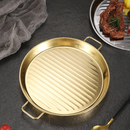 Golden Steak Style Platter Round Rustproof Dinner Plate