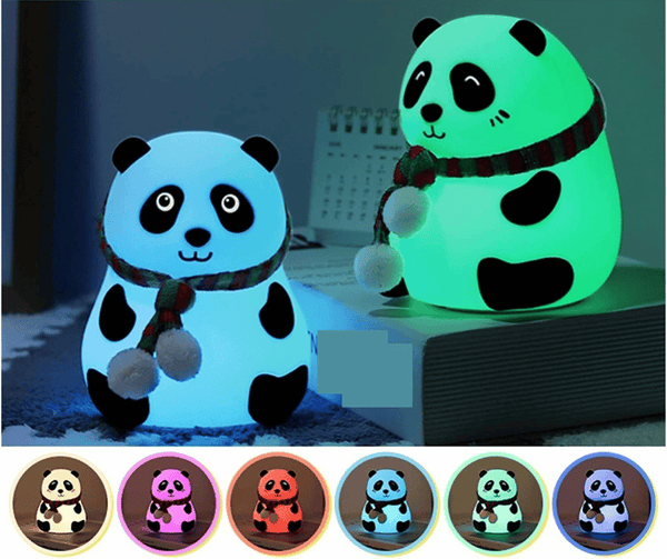 Cute Panda Night Light with Scarf – Soft Silicone LED Bedside Lamp for Kids & Home Decor