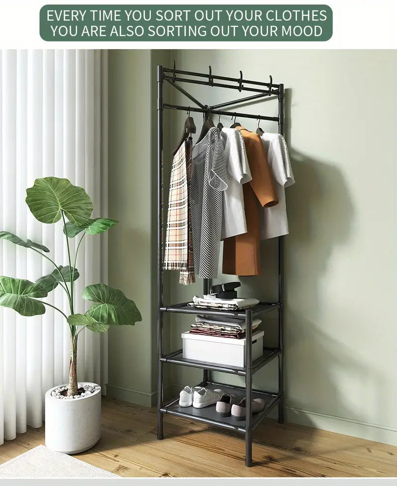 Corner Coat Rack Floor Standing Clothes Hanger Multilayer Coats Racks