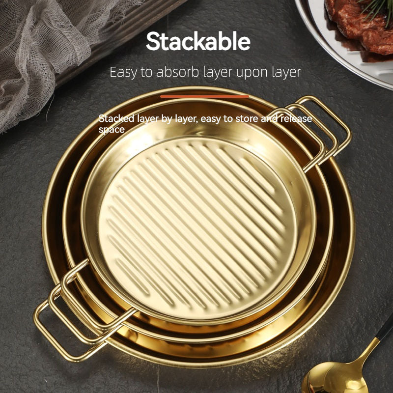 Golden Steak Style Platter Round Rustproof Dinner Plate