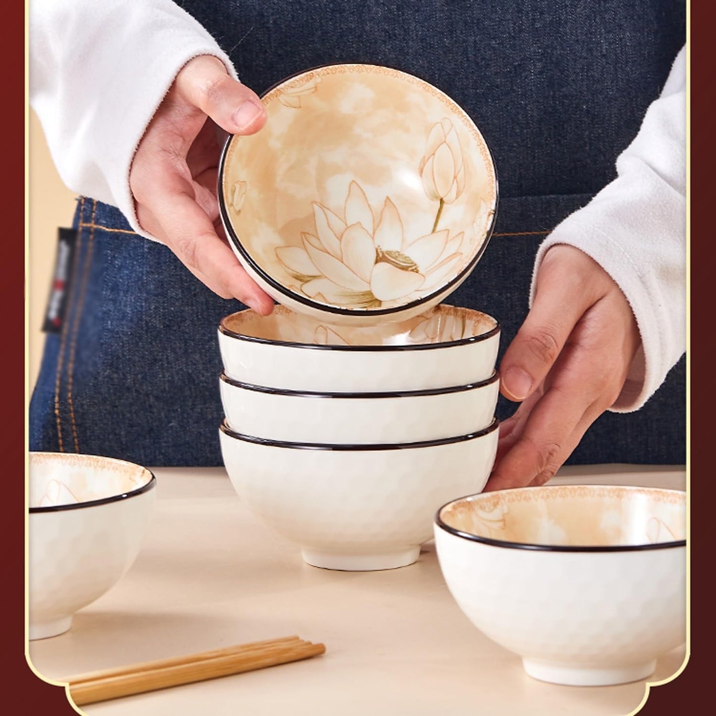 Flower Pattern Porcelain Bowl Six Set