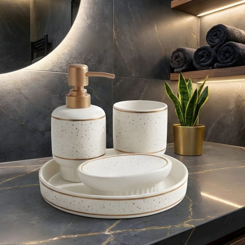Luxury 4-Piece Ceramic Bathroom Accessories Set for Modern & Minimalist Bathrooms