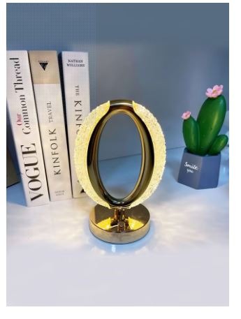 Modern Crystal LED Ring Table Lamp – Luxury Decorative Bedside & Living Room Light