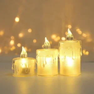 Flameless Led Candles Light Plastic Pillar Flickering Candle Night Light For Home Set of 3