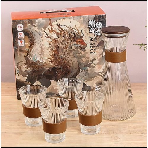 5pcs Ribbed Carafe Glass Water Set - Image 3
