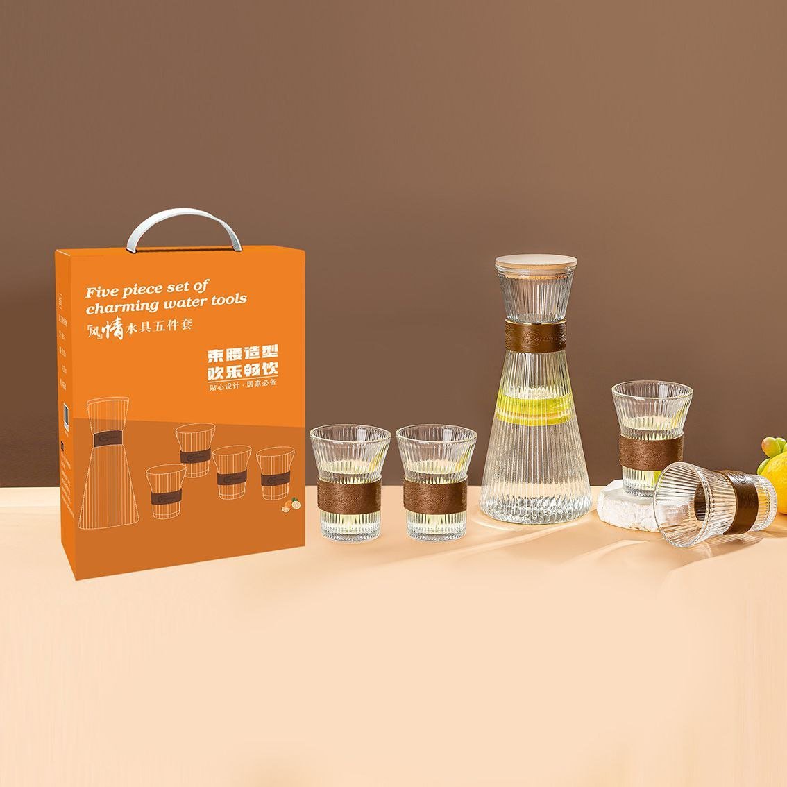 5pcs Ribbed Carafe Glass Water Set - Image 5