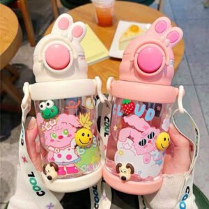 Cute Rabbit Ear Kids Water Bottle With Strap