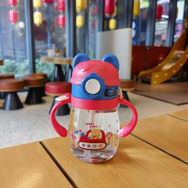 Cute Bear Straw Water Bottle With Carry Strap - Image 2
