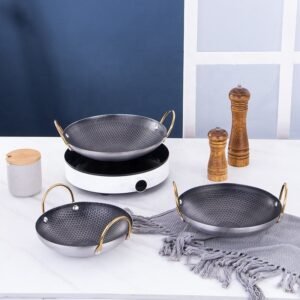 Stainless Steel Saute Fry Pan with Enameled Nonstick Surface