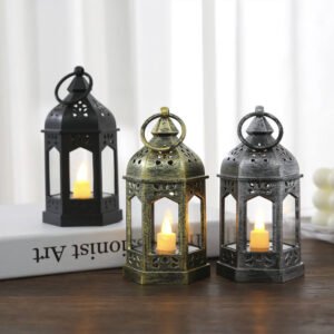 Vintage Metal Candle Lantern – Arabic Style Decorative Hanging Lamp