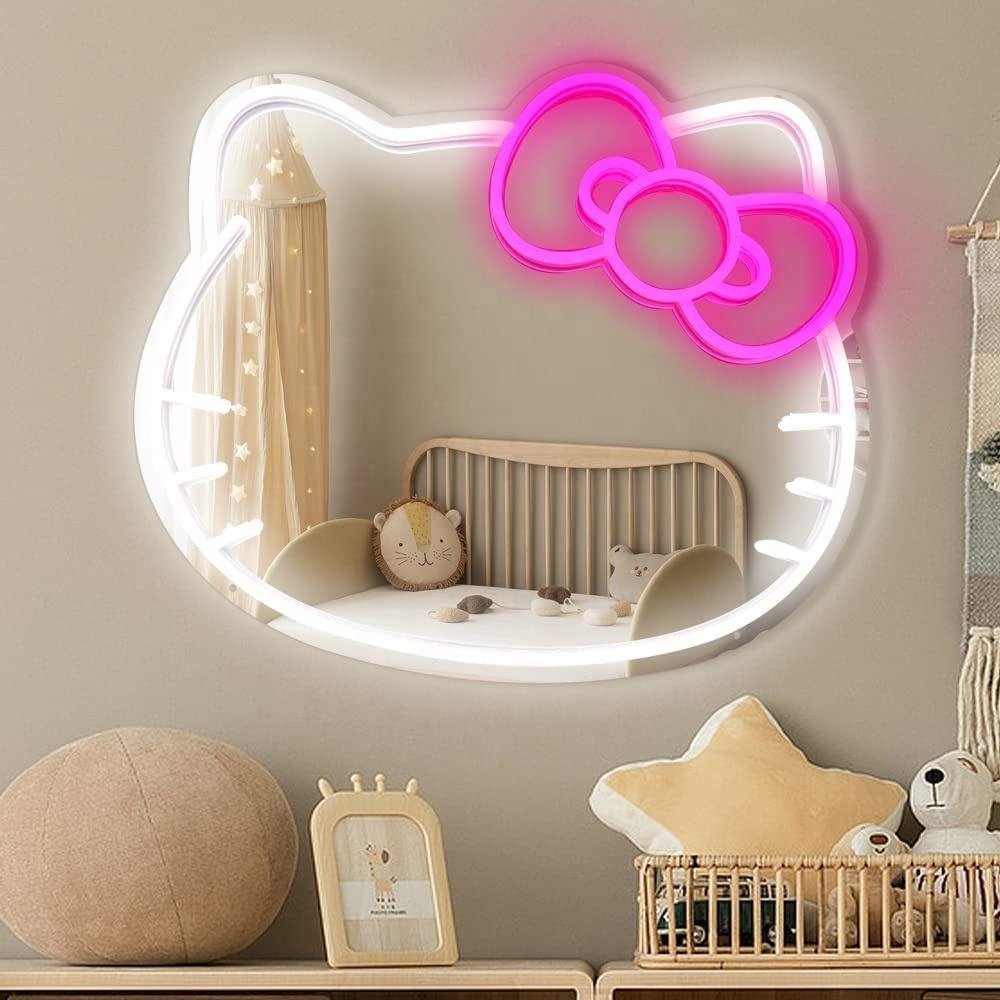 Hello Kitty Neon Mirror , Neon Mirror , Makeup Mirror Neon Sign Room Decor - Image 2