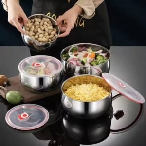 Set Of 3 Steel Fresh Bowl, Mixing Crisper Food Container Bowls