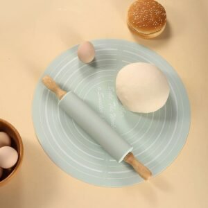 Silicone Dough Mat With Rolling Pin Set, Non-Slip Baking Mat For Pizza Dough