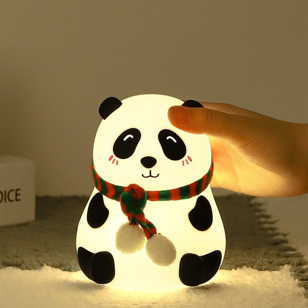 Cute Panda Night Light with Scarf – Soft Silicone LED Bedside Lamp for Kids & Home Decor - Image 2