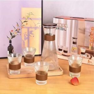 5pcs Ribbed Carafe Glass Water Set