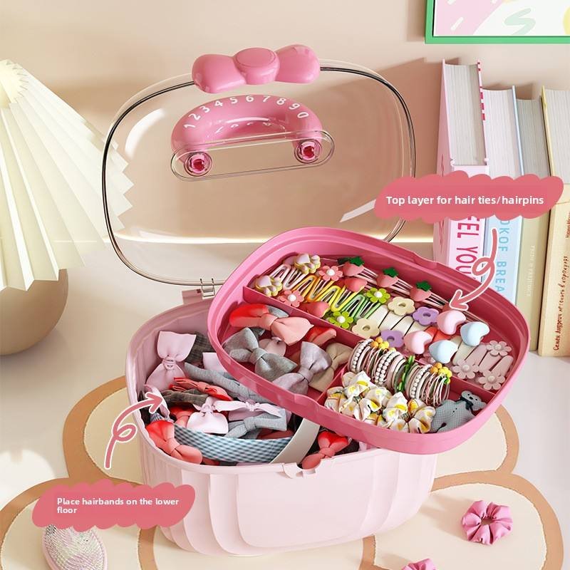 PORTABLE MAKEUP & HAIR ACCESSORY STORAGE BOX – ORGANIZER FOR HAIR CLIPS TIES EARRINGS BRACELETS & NECKLACES - Image 3