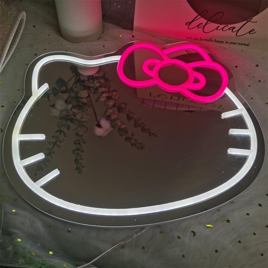 Hello Kitty Neon Mirror , Neon Mirror , Makeup Mirror Neon Sign Room Decor - Image 3
