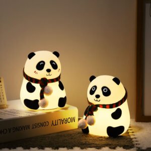 Cute Panda Night Light with Scarf – Soft Silicone LED Bedside Lamp for Kids & Home Decor