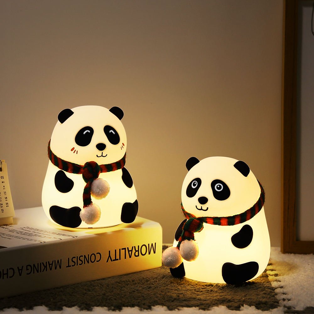Cute Panda Night Light with Scarf – Soft Silicone LED Bedside Lamp for Kids & Home Decor