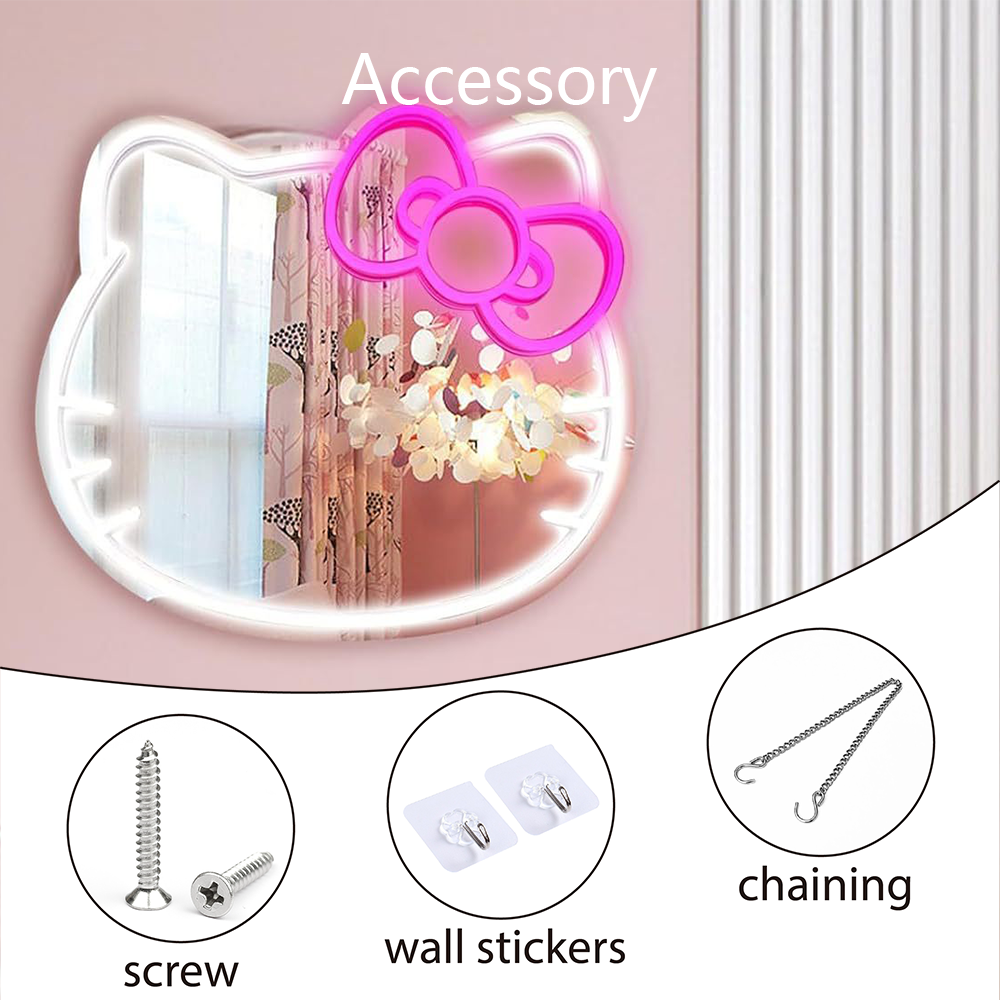 Hello Kitty Neon Mirror , Neon Mirror , Makeup Mirror Neon Sign Room Decor - Image 4