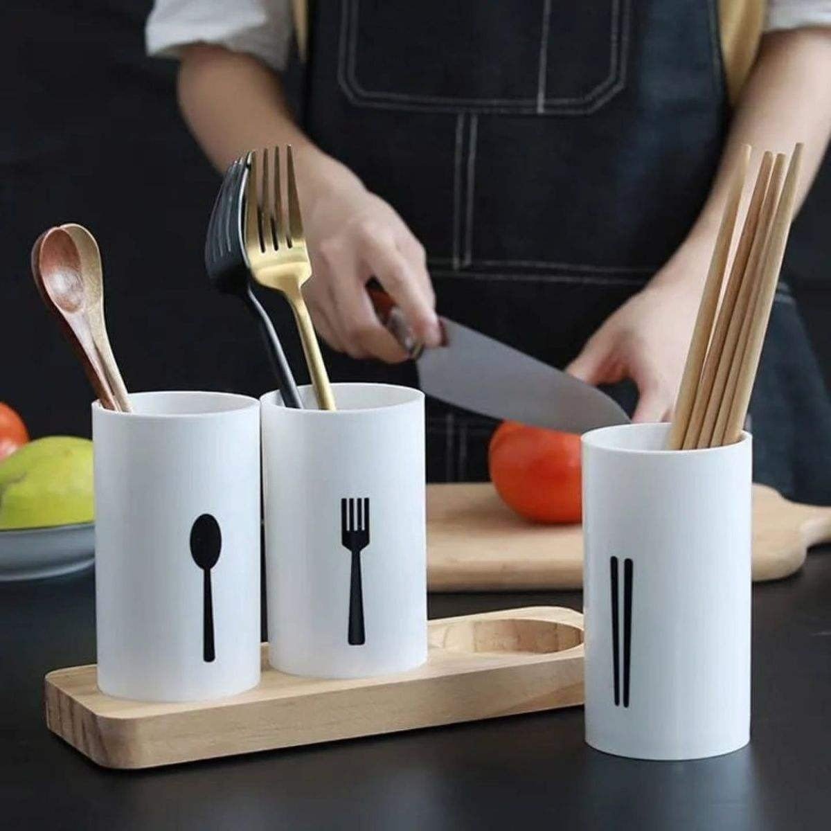 3pcs Cutlery Holder With Drain and Tray - Image 2