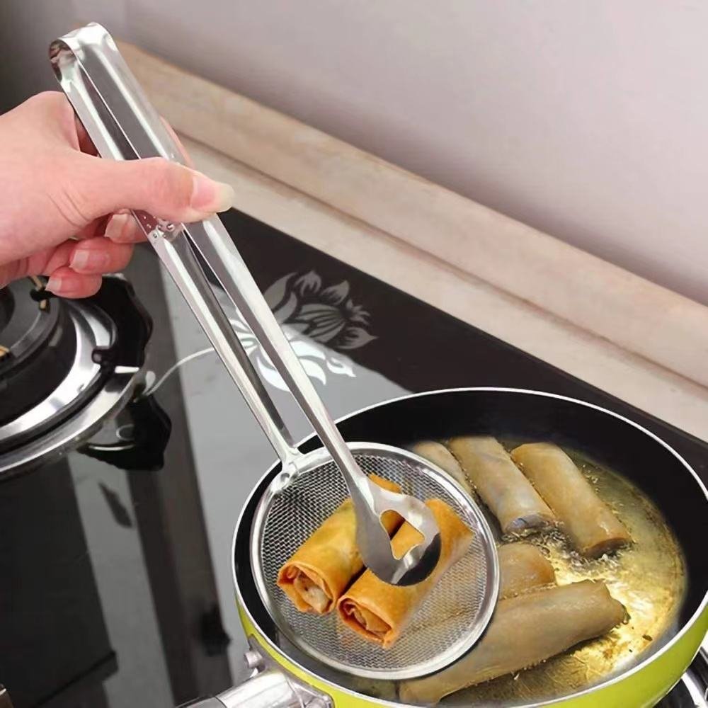 2 in 1 Frying Kitchen Tong with Strainer - Image 2