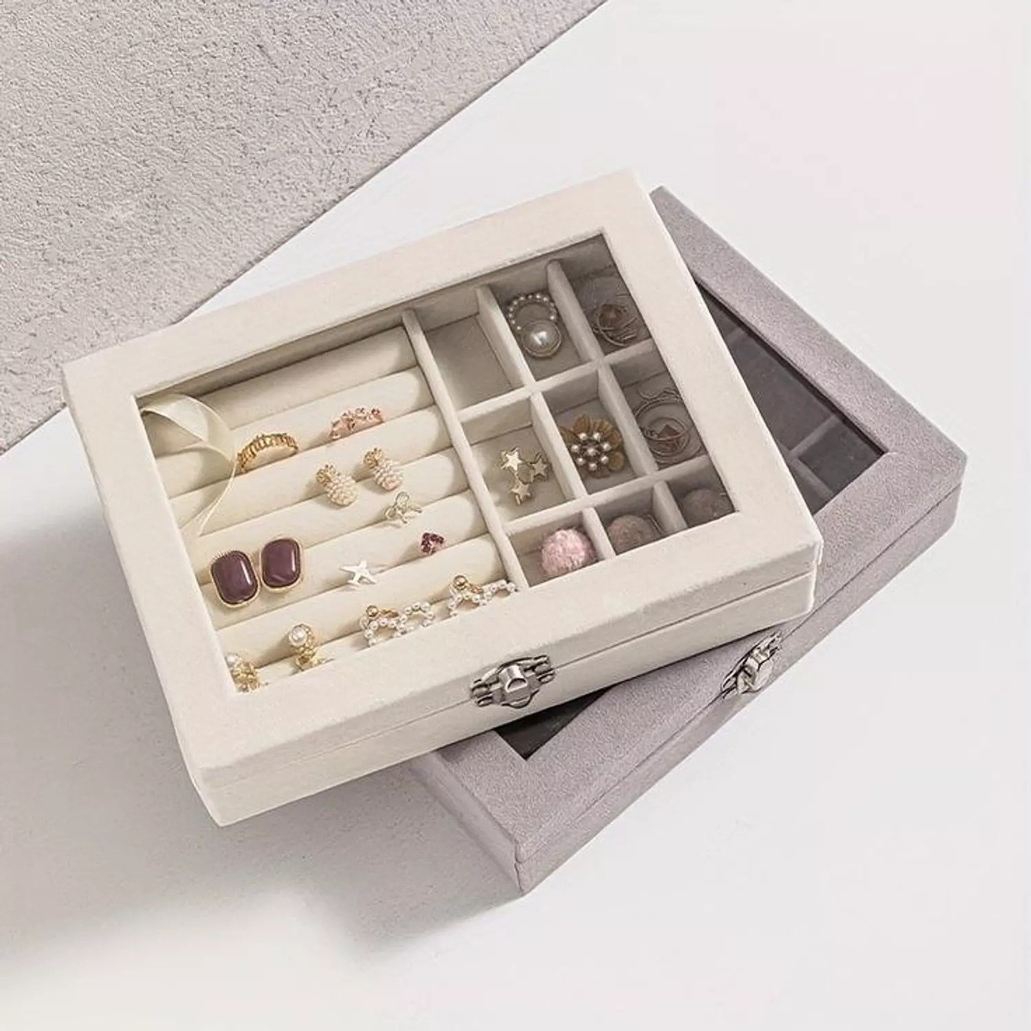 Velvet Rings & Earrings Organizer Storage Box