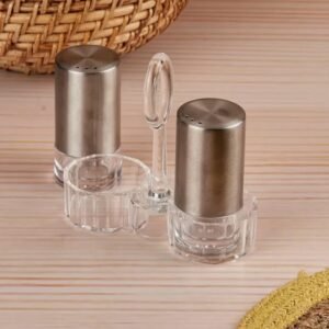 Luxury Stainless Steel Salt & Pepper Shaker Set with Acrylic Holder