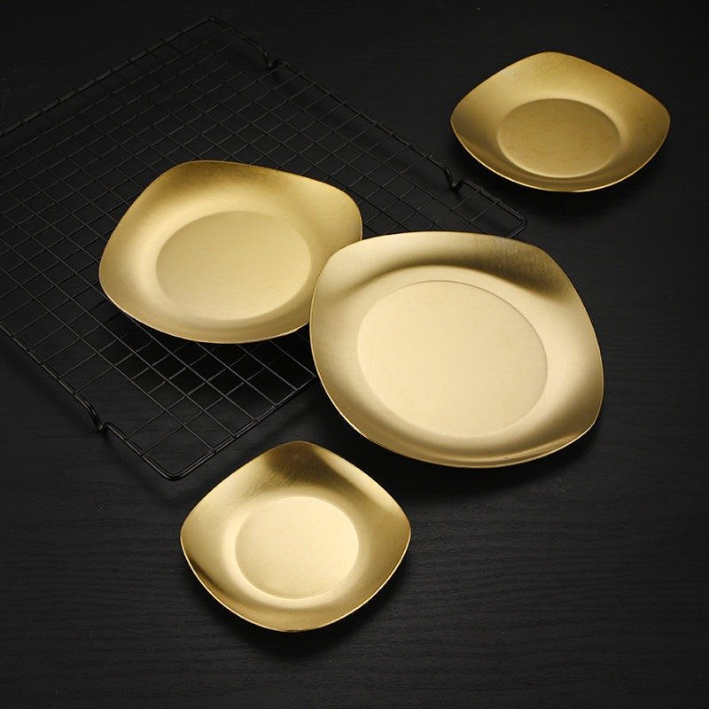 Golden Plate Square Korean Style Stainless Steel Luxury Square Plates Golden - Image 4