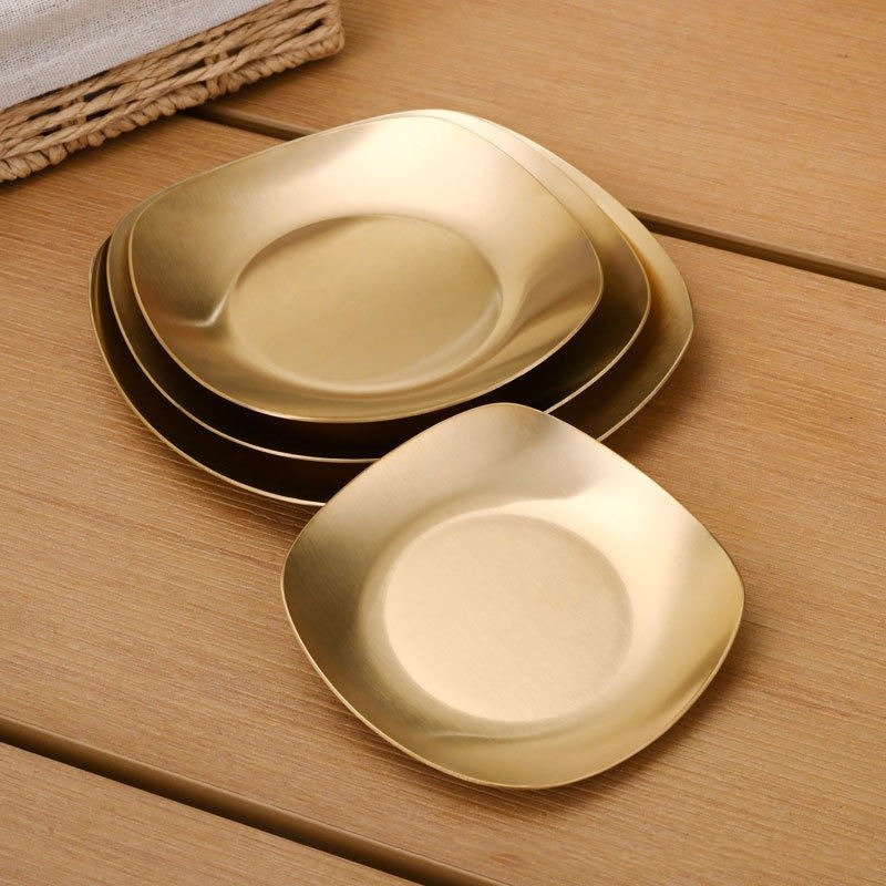 Golden Plate Square Korean Style Stainless Steel Luxury Square Plates Golden - Image 3