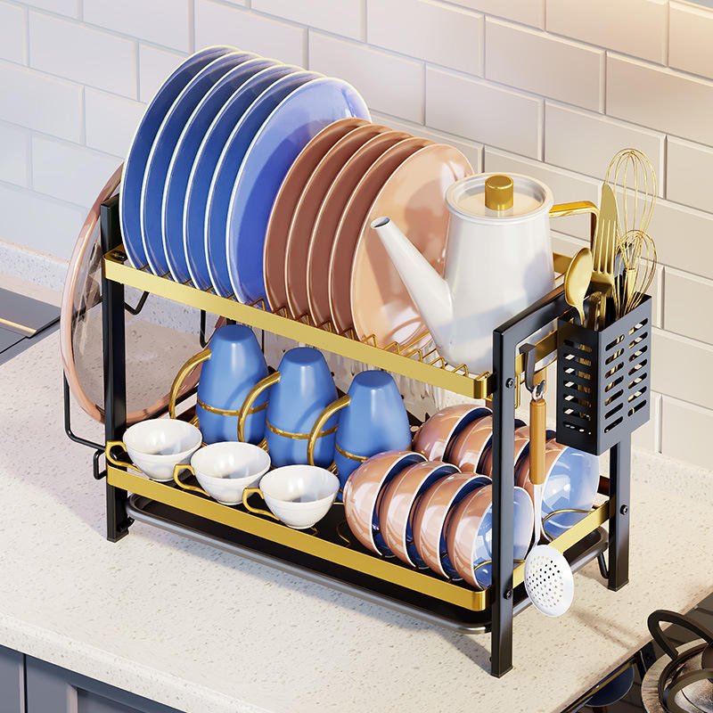 2 Layers Iron Kitchen Rack With Gold Plated - Image 2