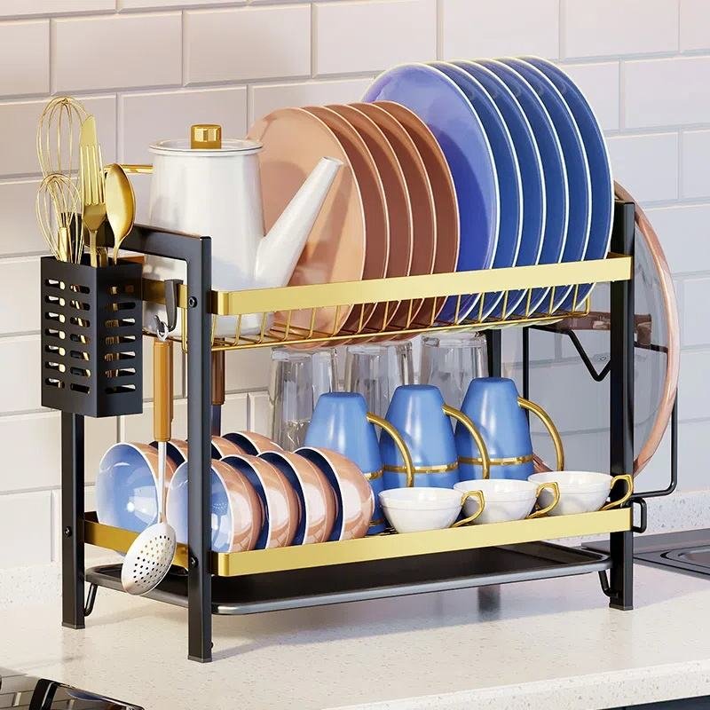 2 Layers Iron Kitchen Rack With Gold Plated - Image 3