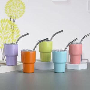 Mini Tumbler Shot Glass with Straw and Lid