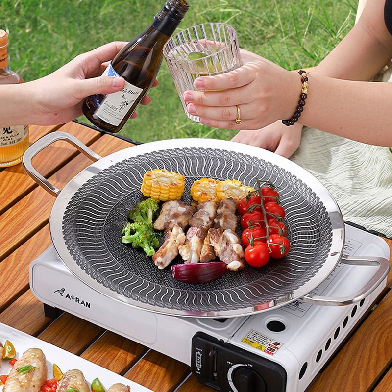 Korean Honey Comb Laser Coating Non Stick Tawa Portable Grill Pan WIth Beech Anti-heat Handle - Image 7