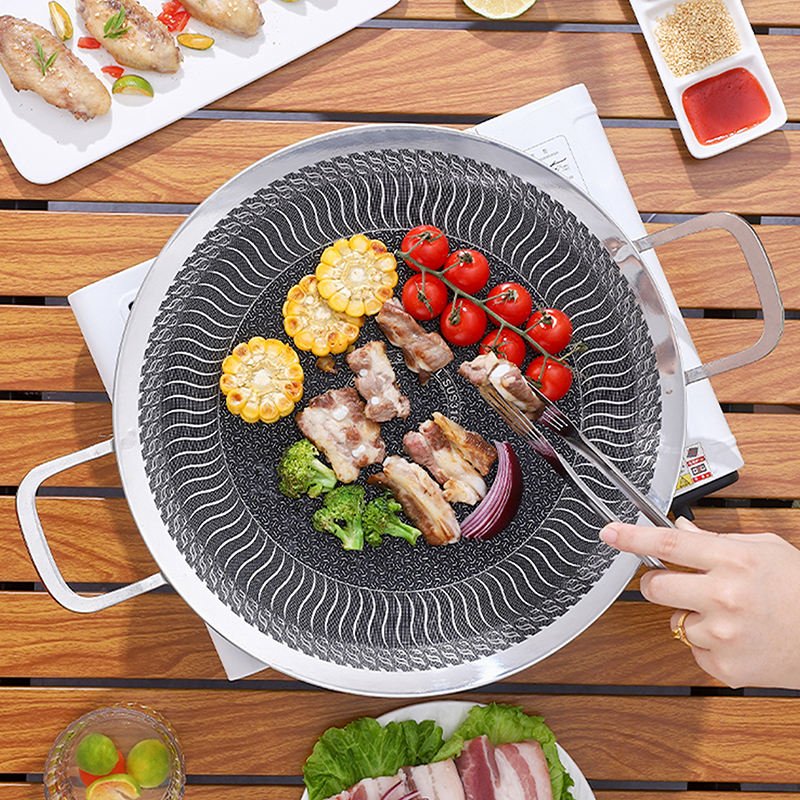 Korean Honey Comb Laser Coating Non Stick Tawa Portable Grill Pan WIth Beech Anti-heat Handle