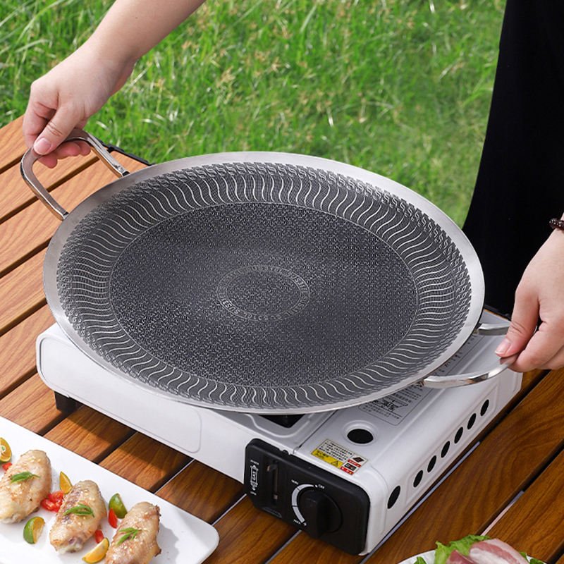 Korean Honey Comb Laser Coating Non Stick Tawa Portable Grill Pan WIth Beech Anti-heat Handle - Image 4
