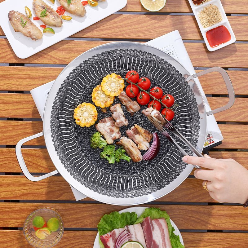 Korean Honey Comb Laser Coating Non Stick Tawa Portable Grill Pan WIth Beech Anti-heat Handle - Image 3